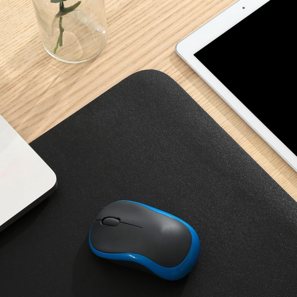 Bureau Onderlegger Lichtblauw Oranje - PU Leer Bureaumat met Antislip - Waterbestendige Laptop Onderlegger - Groot Formaat voor Kantoor en Thuis
