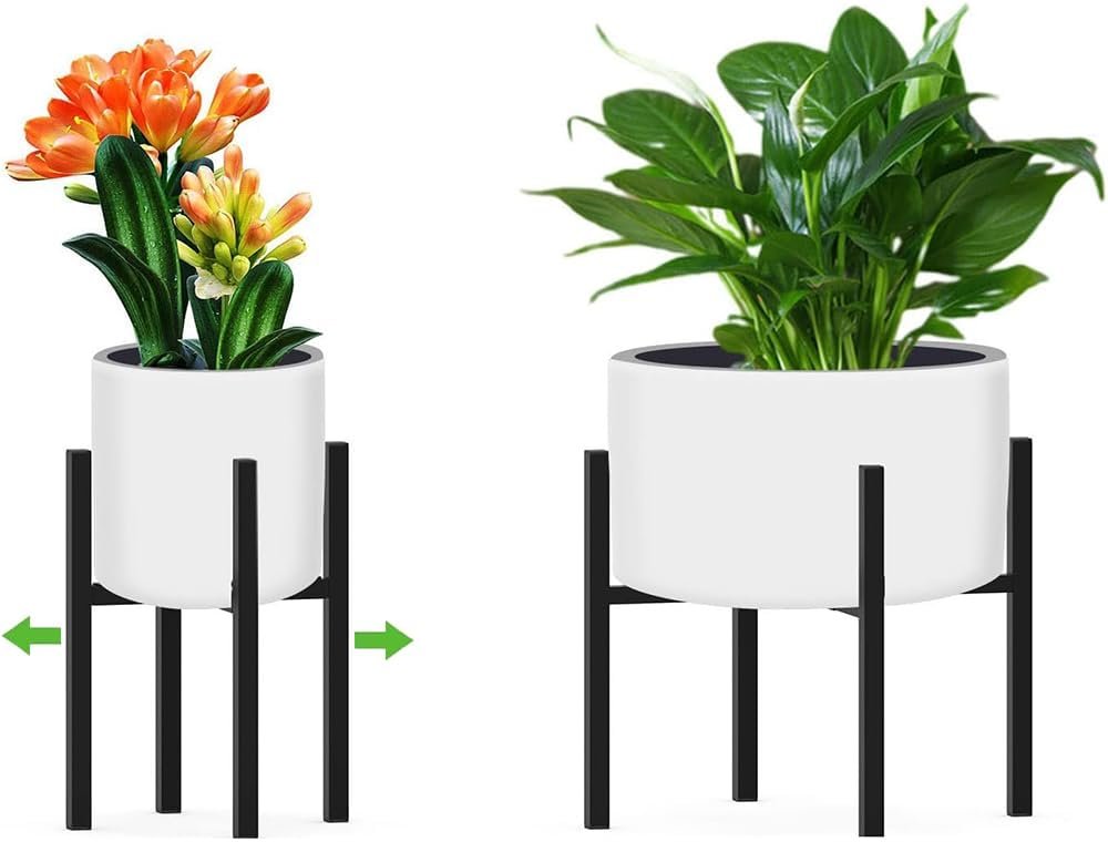 Verstelbare metalen bloempot standaard voor diverse potmaten, geschikt voor binnen en buiten