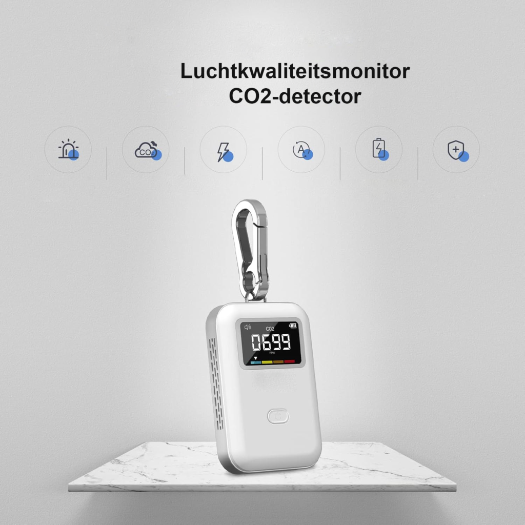 Mini CO2 detector en luchtkwaliteitsmonitor, compacte en draagbare CO2 meter voor thuis, kantoor en buiten