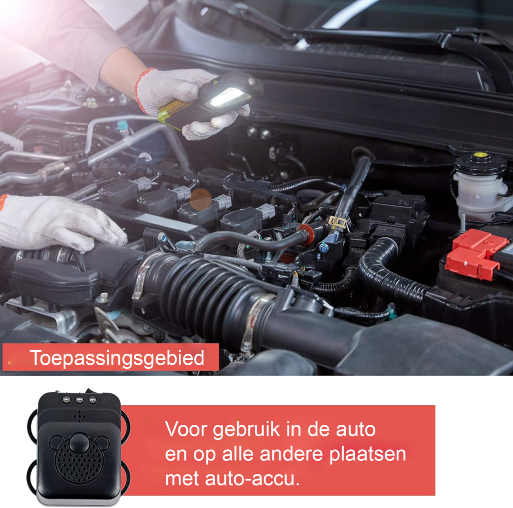 Auto marterverjager 12V met ultrasoon frequentiebereik 22-45 kHz, 3 LED knipperlicht en dierenafweer