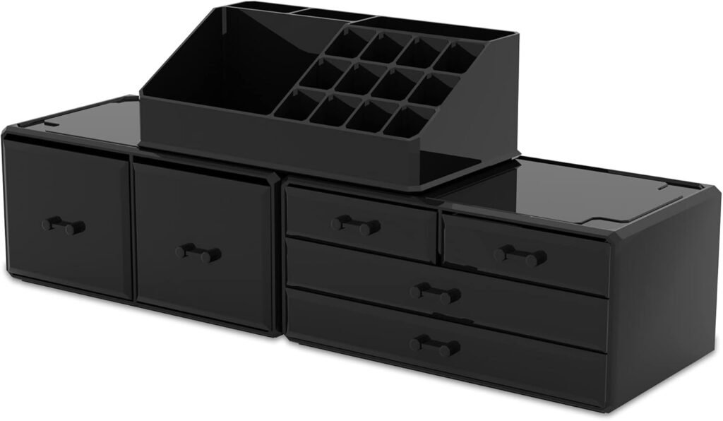 Zwarte make-up organizer met 6 lades voor cosmetica en beautyproducten