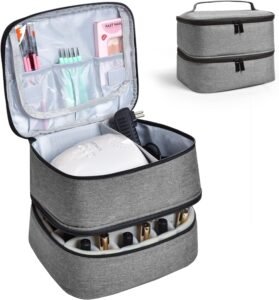 Nagellak Organizer voor 30 Flessen – Opbergtas voor Nagellak en UV-lamp – Nagellak Opbergzak – Grijs