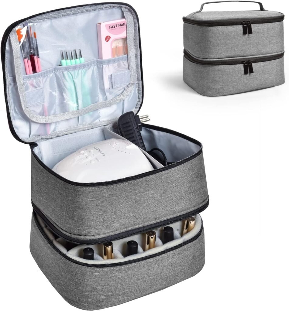 Nagellak organizer voor 30 flessen met opbergvak voor UV-lamp, grijs
