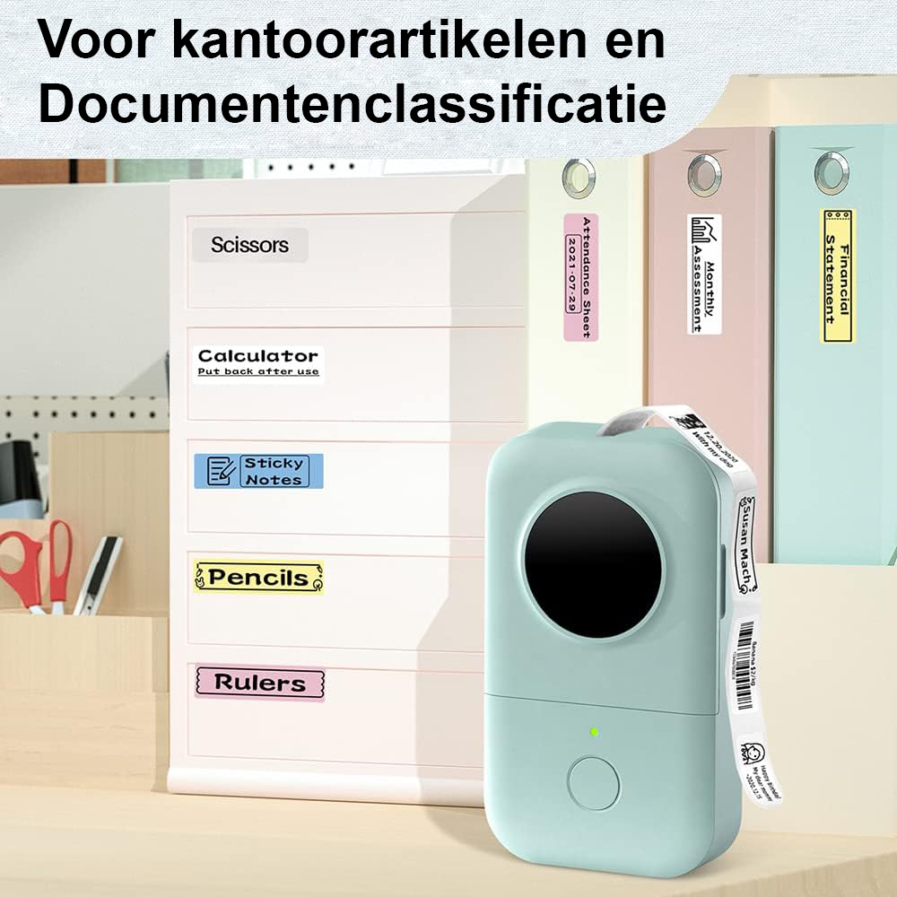 Draagbare labelprinter met draadloze connectiviteit, hoge resolutie, lange batterijduur en gebruiksvriendelijke app