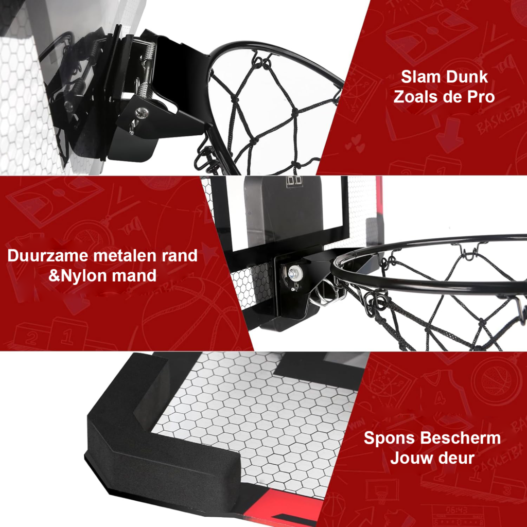 Mini basketbalkorf met automatische teruggave en bal voor indoor basketbal, geschikt voor kinderen en volwassenen