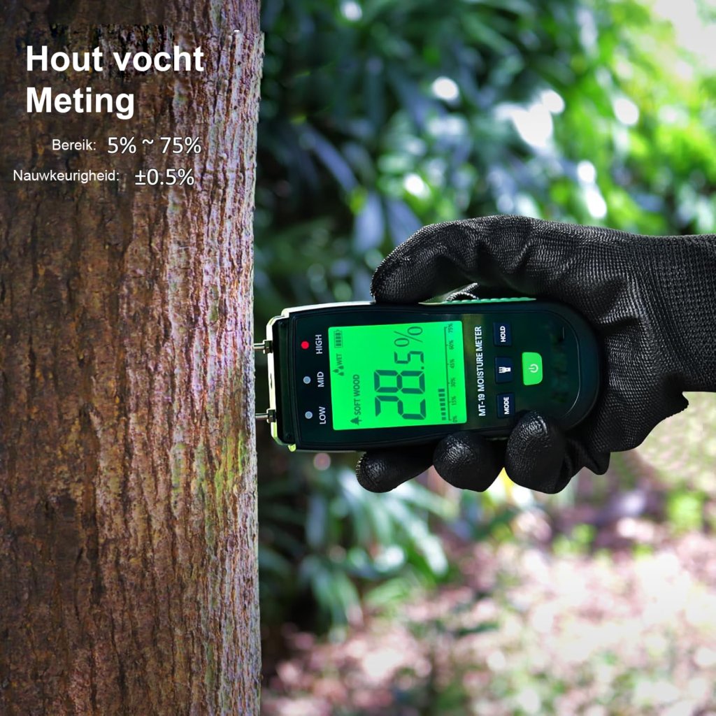 Vochtmeter voor hout, muren en bouwmaterialen voor het meten van vocht in haardhout, vloeren en wanden