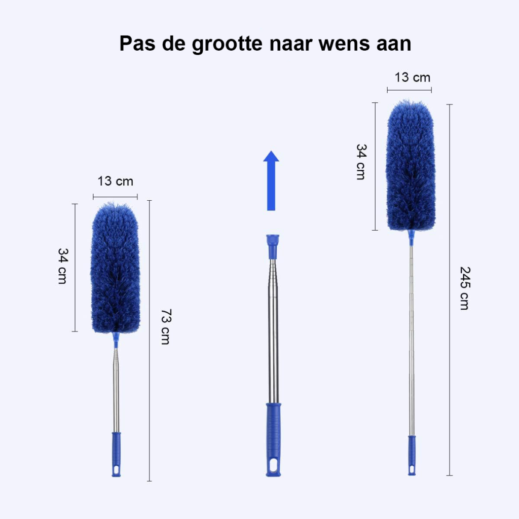 Uitschuifbare plumeau met mini-vensterreinigingsborstel en roestvrijstalen handvat