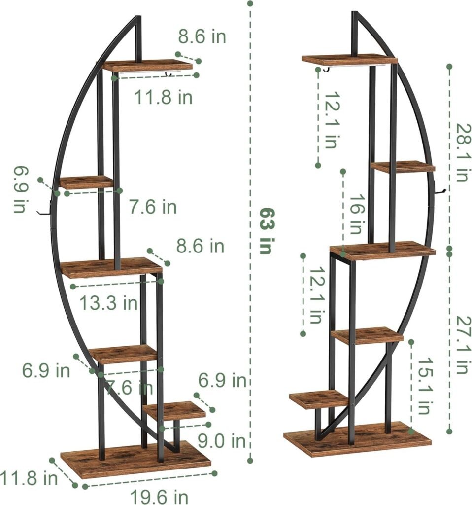 Plantenrek met groeilampen, 6-laags metalen plantenstandaard van 160 cm, halvemaanvormig voor binnen, set van 2 stuks