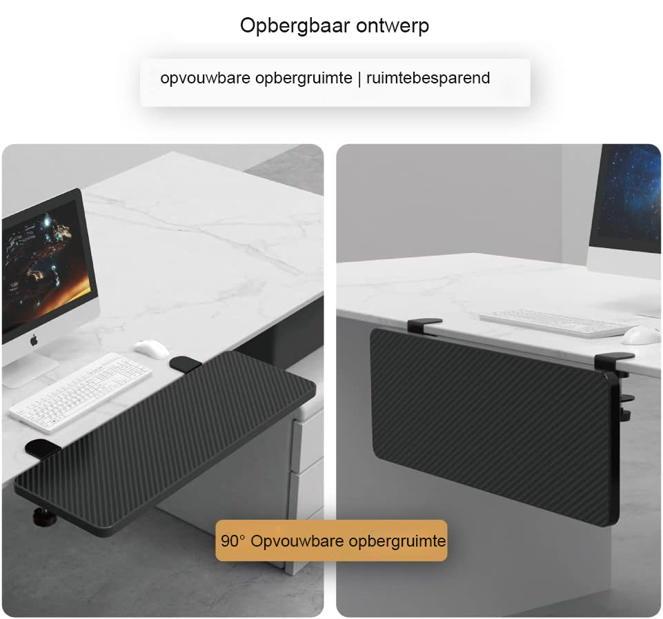Bureau uitbreidingsplank 75 x 24 cm in wit carbonfiber als muisarmsteun voor thuis en kantoor
