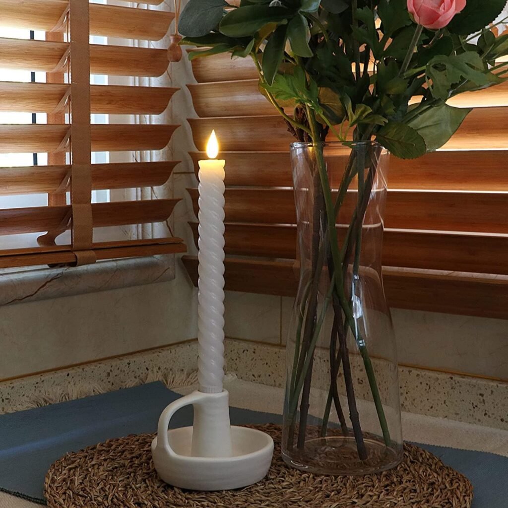 Witte LED dinerkaarsen set van 4 met ribbel design, warm wit licht, timer en afstandsbediening, 25 cm hoog