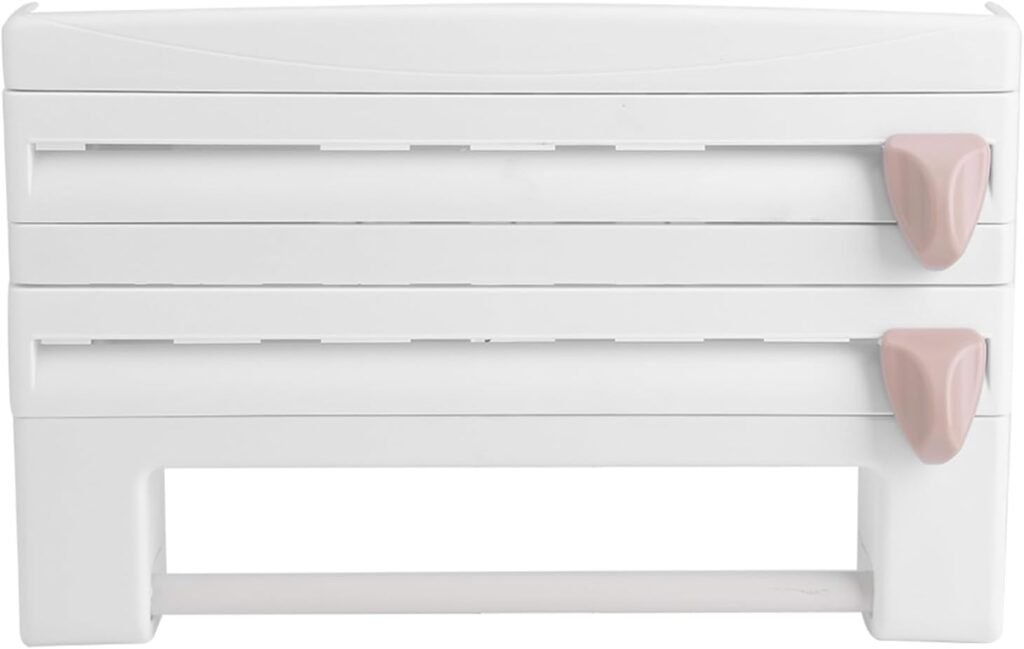 Wandhouder voor plasticfolie en keukenrol met snijbladen, multifunctioneel wit keukenrek van 39 x 10 x 24 cm