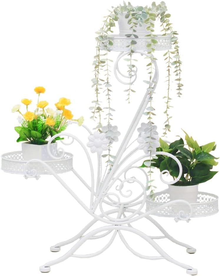 3-laags metalen plantenrek voor bloemen en planten, geschikt voor balkon, patio, tuin en binnengebruik