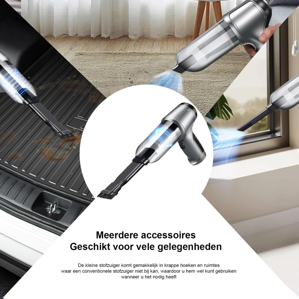 Draadloze Handstofzuiger 15000 Pa - 3-in-1 Mini Stofzuiger met Borstelloze Motor - Oplaadbare Kruimeldief voor Auto, Huis en Kantoor