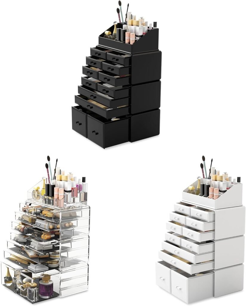 Make-up organizer met 12 opberglades in wit voor cosmetica, make-up en beautyaccessoires