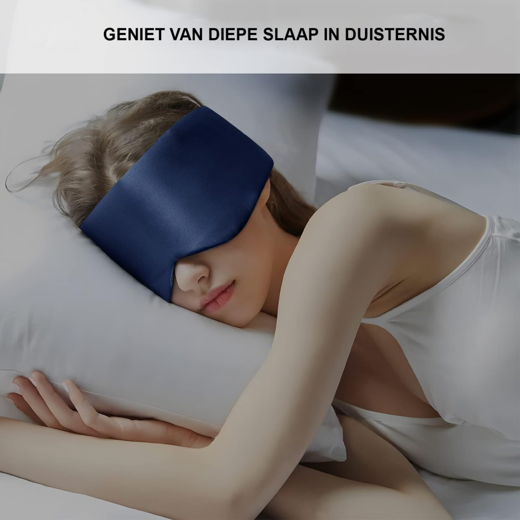 Zijden slaapmasker met verstelbare hoofdband, groot oogmasker voor mannen en vrouwen, marineblauw