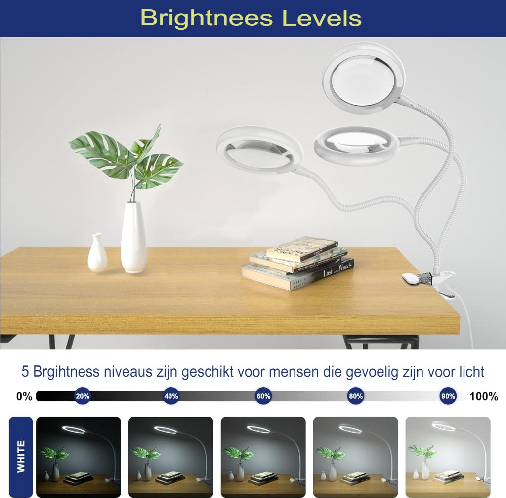 Loeplamp met USB-klem, 3x vergroting en LED-verlichting