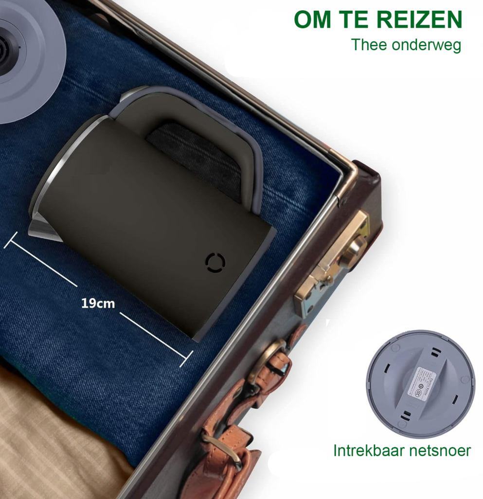 Draagbare reiswaterkoker voor onderweg, compacte mini waterkoker voor reizen en kamperen