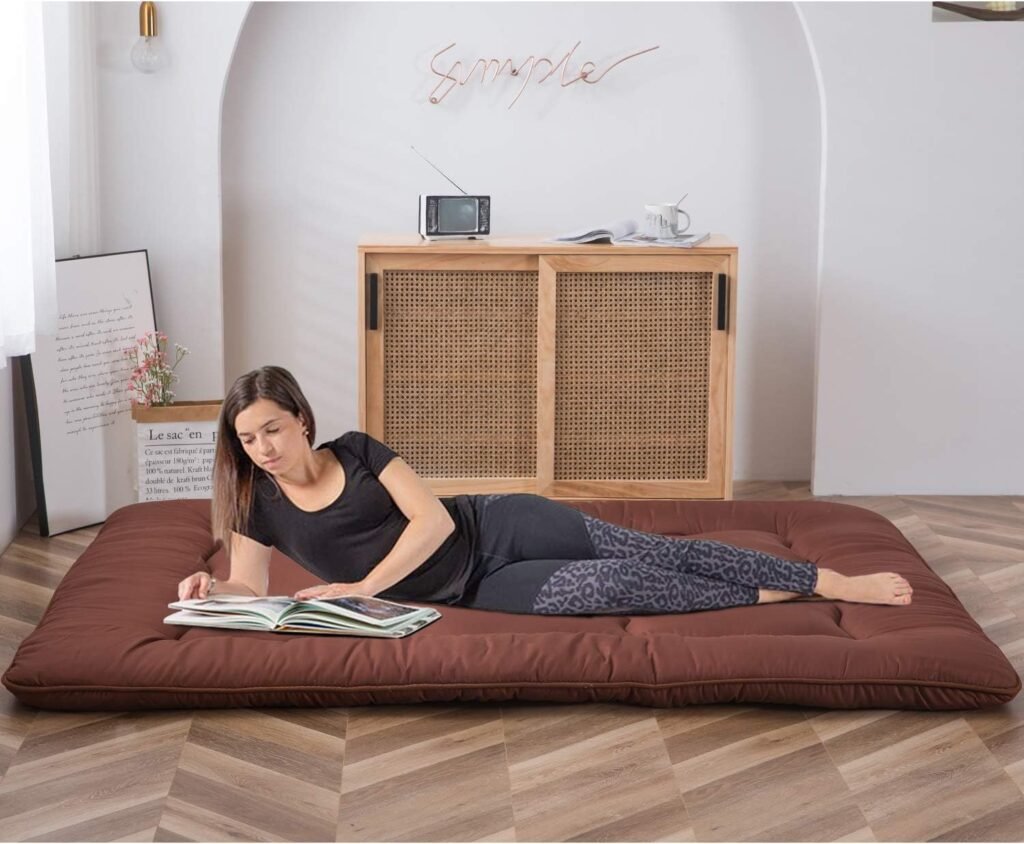 Japanse futon matras king size in koffiekleur, extra dikke gequilte opvouwbare slaapmat met ademend kussen voor logeerbed, lounge en camping