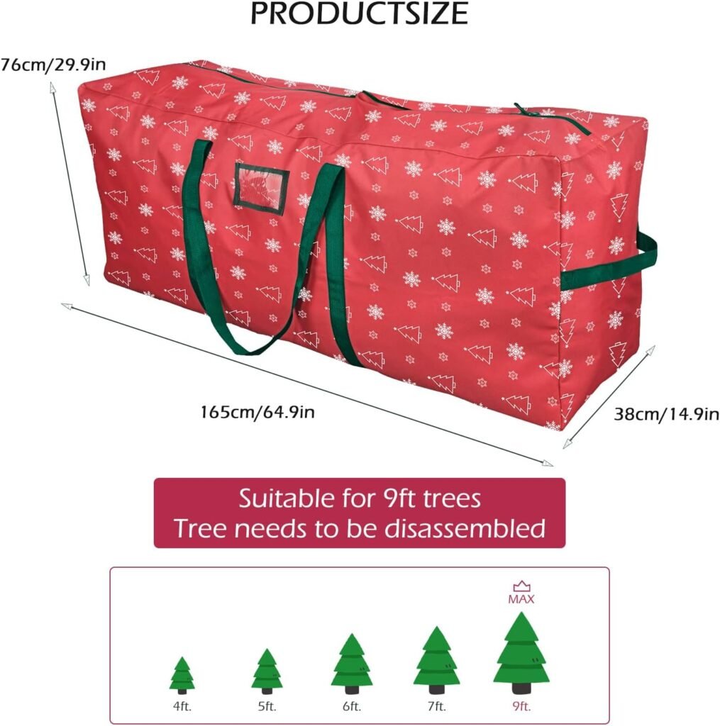 Waterdichte rode kerstboom opbergtas 9ft van 600D Oxford stof met handvatten en dubbele ritssluiting, 150 x 30 cm