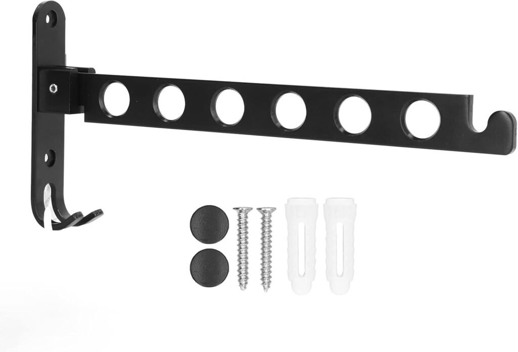 Opvouwbare zwarte wandhanger met 6 haken, 90° inklapbaar kledingdroogrek van 31 x 14,5 cm