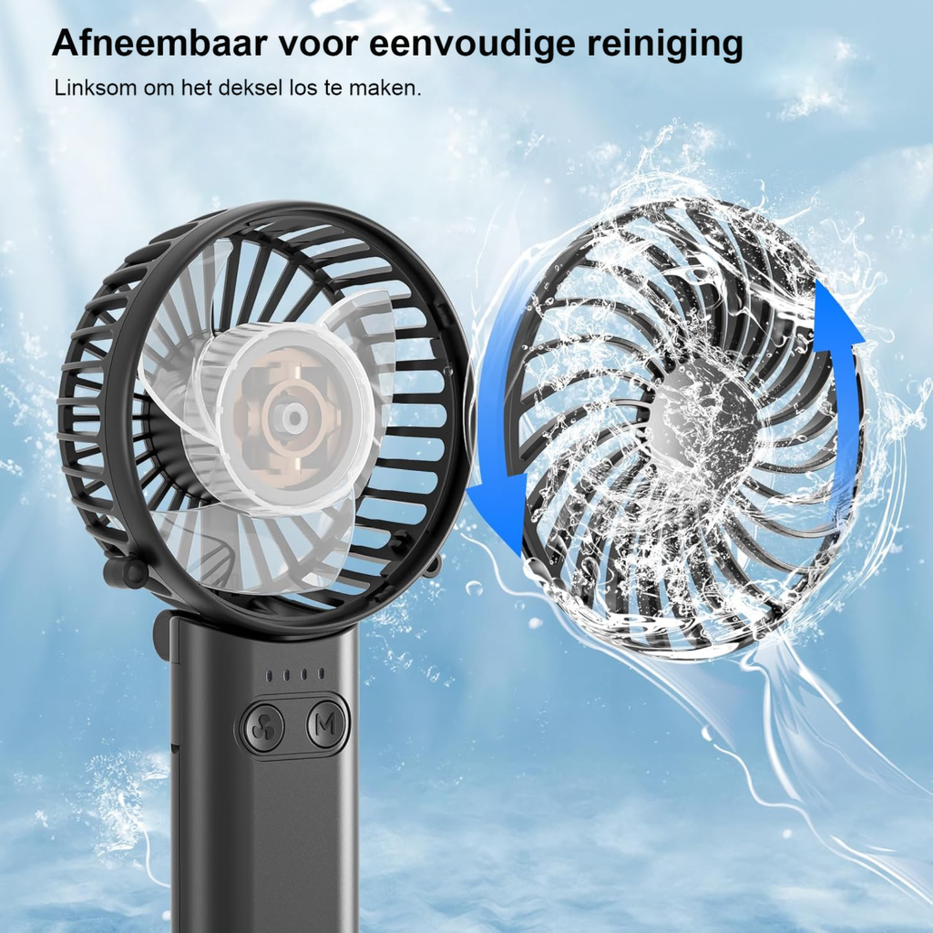 Draagbare mini ventilator 5200mAh met 3 snelheden en sterke luchtstroom, oplaadbaar met noodstroomfunctie