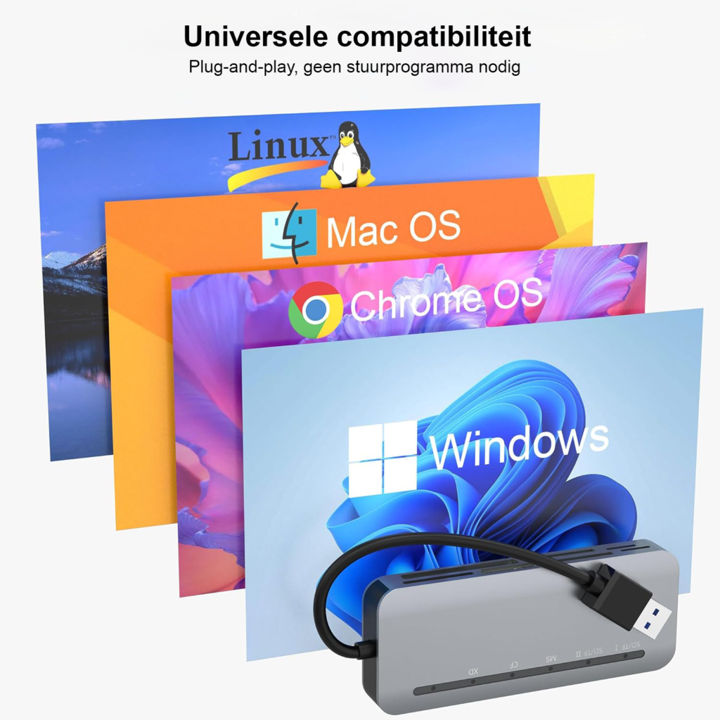 7-in-1 USB 3.0 multi SD kaartlezer voor SD, Micro SD, CF, XD, MS en MMC geheugenkaarten