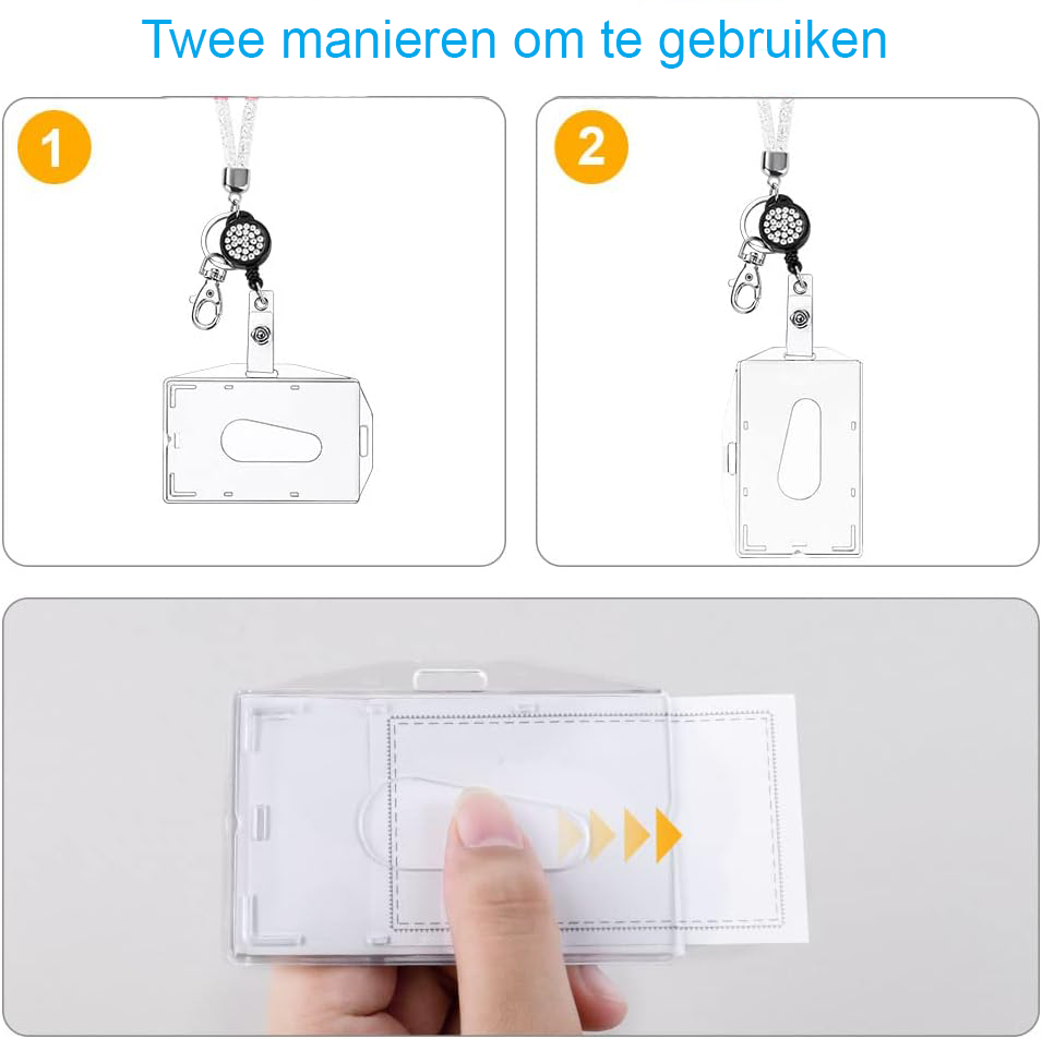 Transparante ID kaarthouder met lanyard, nekband en sleutelhanger voor badge en sleutels