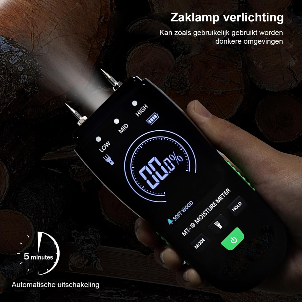 Vochtmeter voor hout, brandhout en bouwmaterialen voor het meten van vochtgehalte