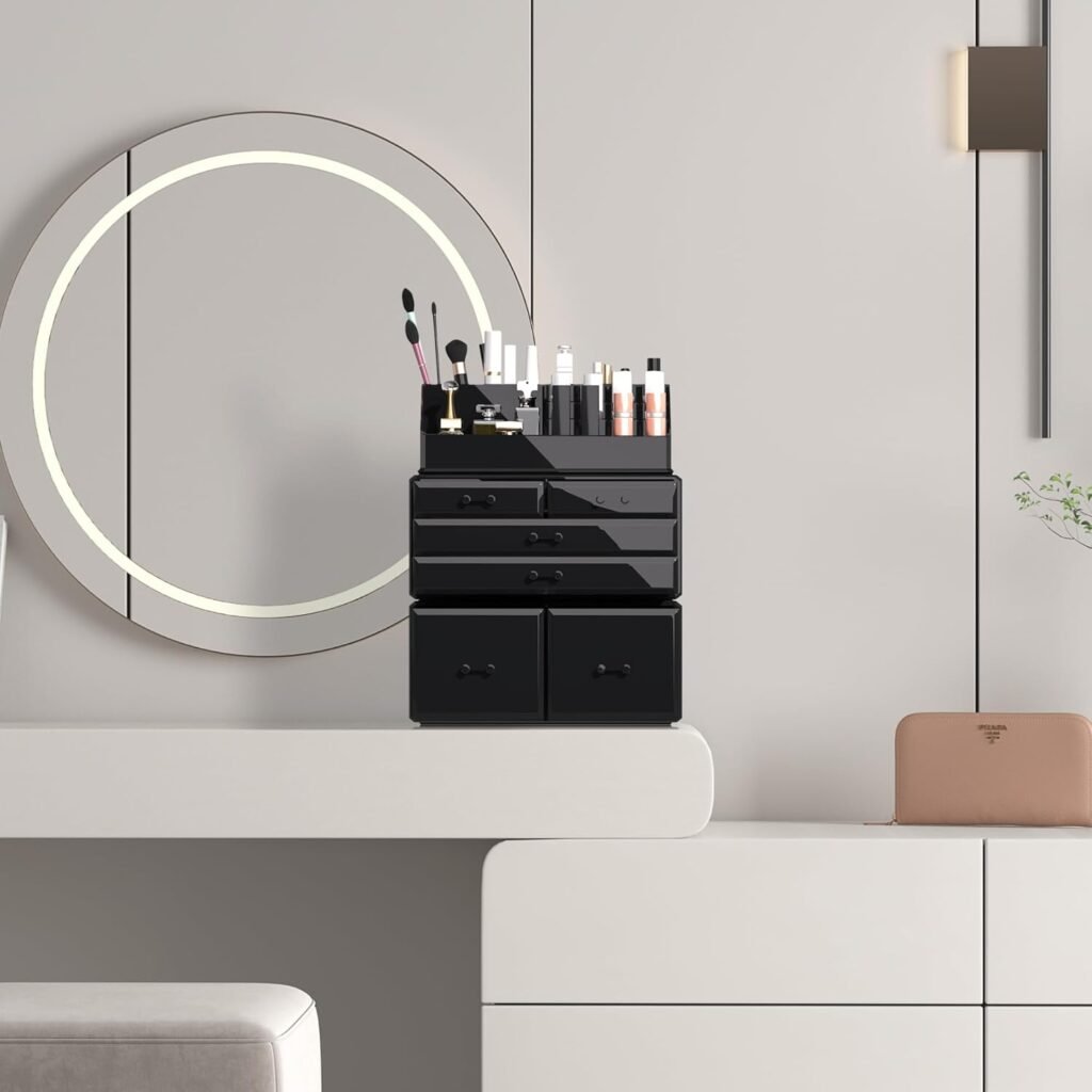 Zwarte make-up organizer met 6 lades voor cosmetica en beautyproducten