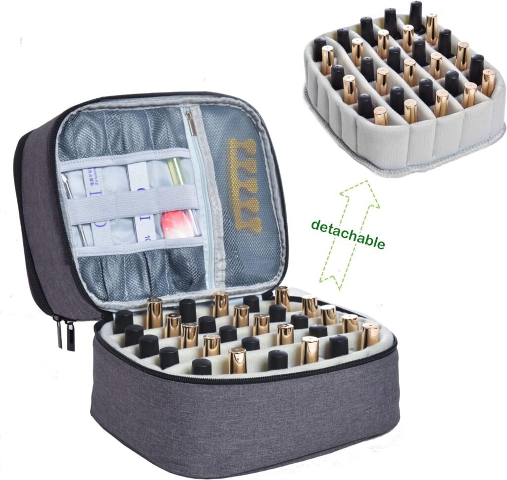 Nagellak organizer voor 30 flessen met opbergvak voor UV-lamp, grijs
