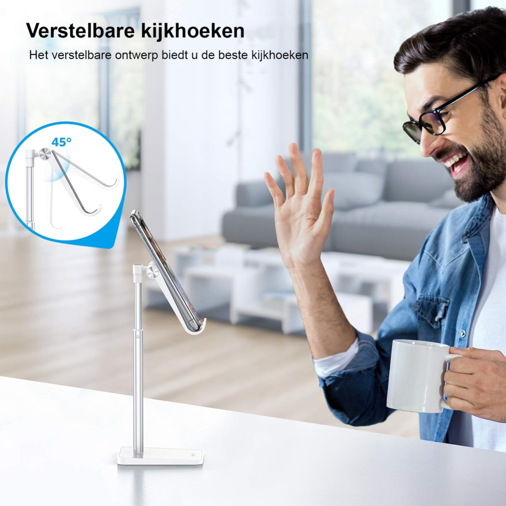 Opvouwbare telefoonhouder met verstelbare smartphone standaard voor op het bureau, geschikt voor handsfree gebruik