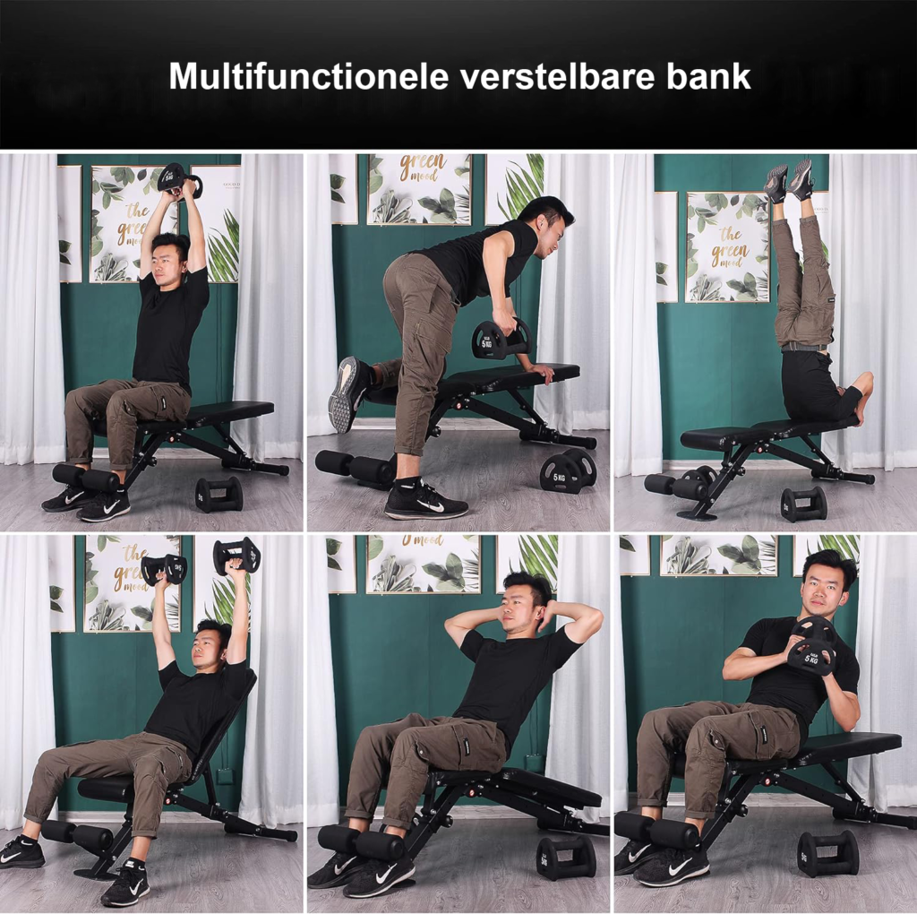 Verstelbare zwarte trainingsbank voor thuisfitness met incline en decline functies