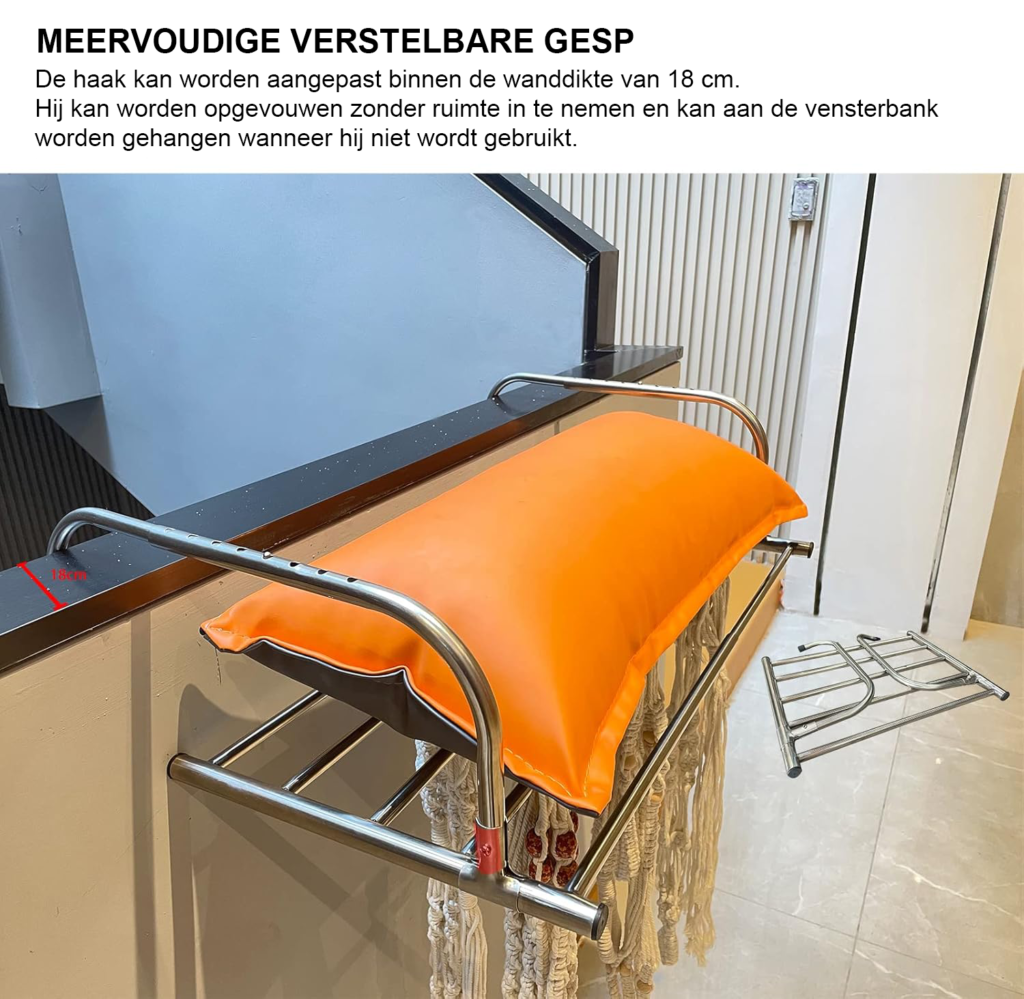 Uittrekbaar roestvrijstalen droogrek voor balkon van 42-66 cm, geschikt voor handdoeken en wasgoed binnen en buiten