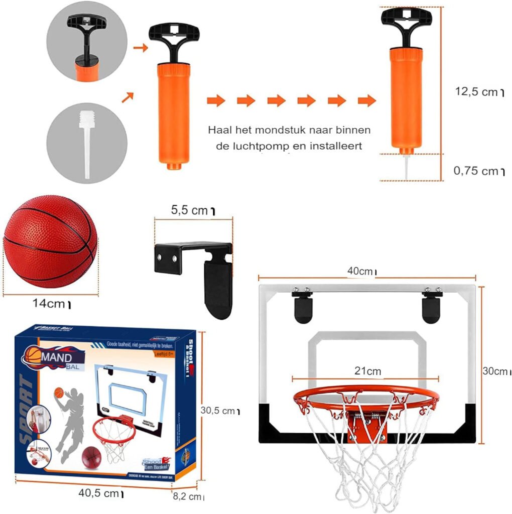 Verstelbare basketbalkorf voor volwassenen met basketbal voor binnen- en buitengebruik