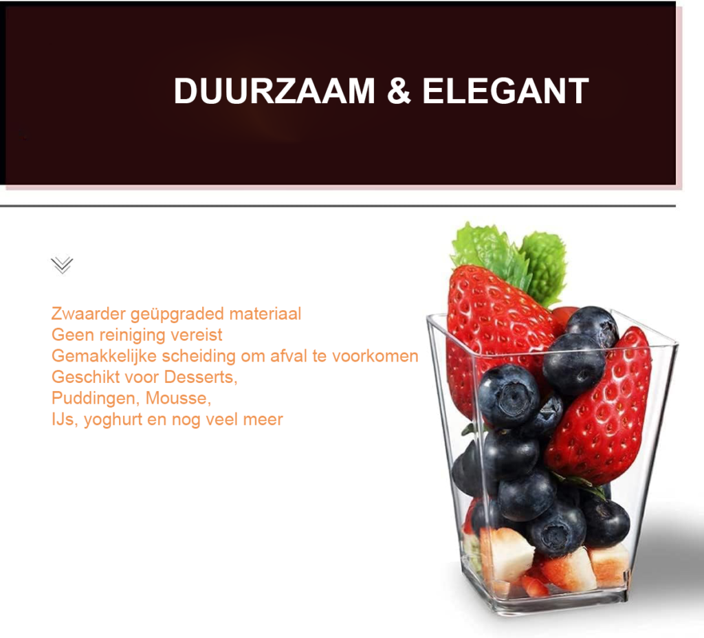 Herbruikbare Plastic Dessertbekers - Transparante Toetjesbekers voor Tiramisu, IJs en Pudding - Serveerset voor Feesten en Bijeenkomsten