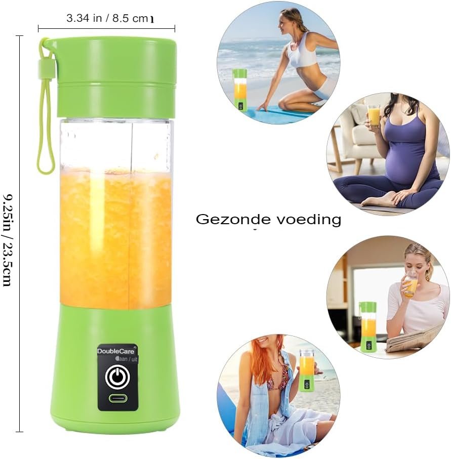 Draagbare USB-blender 380 ml groen met 6 messen voor smoothies en shakes