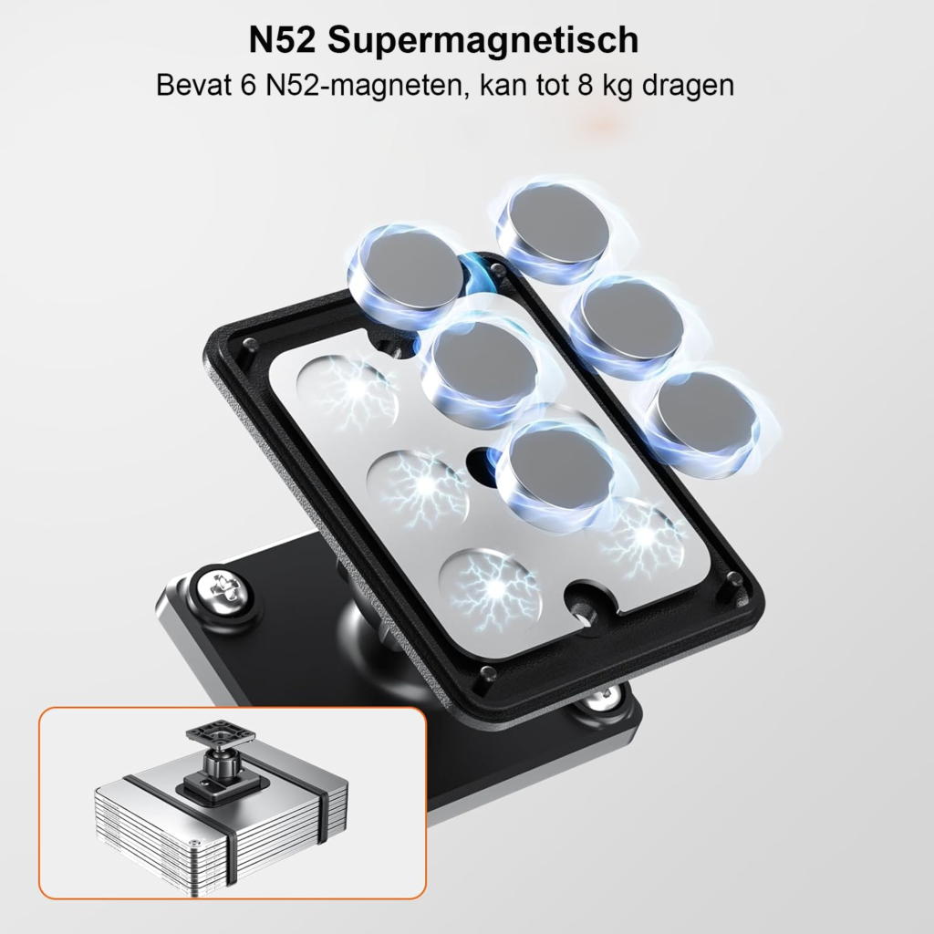 Magnetische tablethouder met 360° draaibare boorvoet voor iPad en tablet, geschikt voor wand- en kastmontage