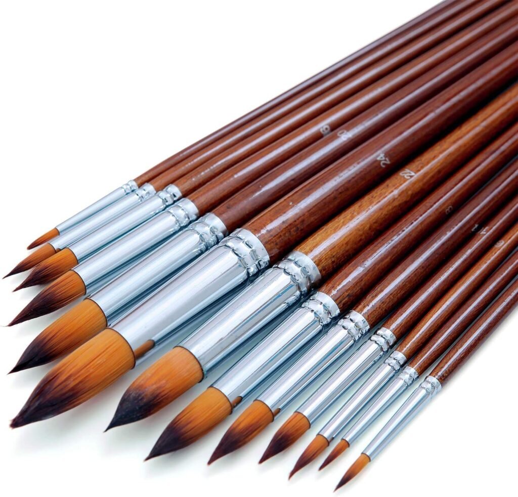 Aquarelpenselen set met synthetische haren en ergonomische handvatten in verschillende maten