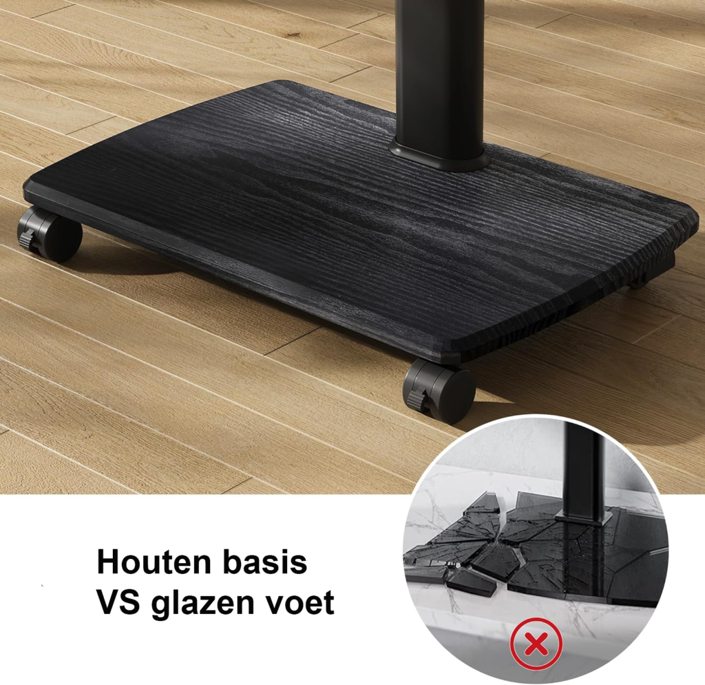 Mobiele TV standaard met houten basis, verrijdbare tv trolley met wielen voor 32-70 inch tv’s, verstelbare hoogte en draaifunctie