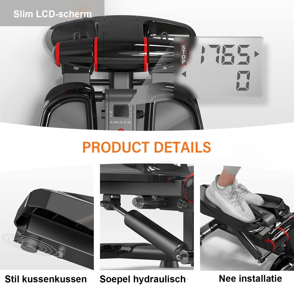 Mini stepper met elastische touwen en LCD-display voor fitness en been- en biltraining thuis