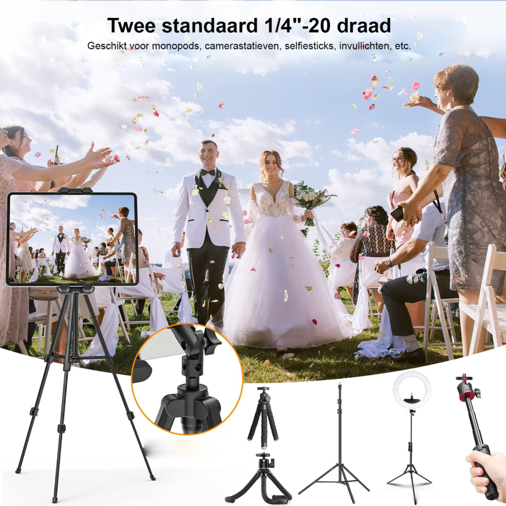 Tablet Statiefhouder met Verstelbare Aluminium Arm - iPad Houder en Tabletklem voor Camera Statief - Geschikt voor Tablets en Smartphones van 4,7 tot 13,5 Inch
