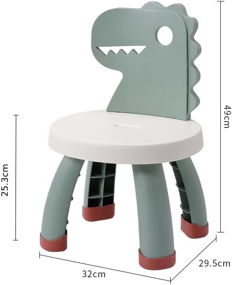 Groene kunststof dinosaurus kinderstoel met zithoogte van 25,5 cm, lichtgewicht en BPA-vrij, voor binnen en buiten