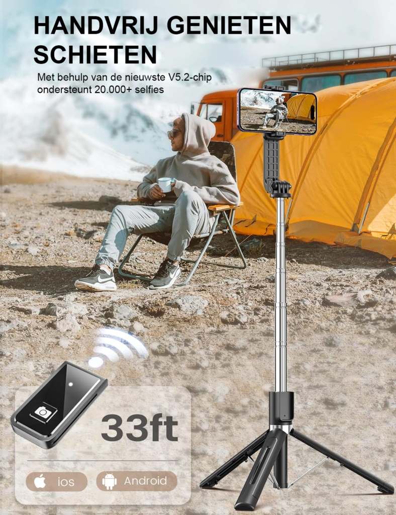 Smartphone statief met Bluetooth afstandsbediening, 360° draaibaar en compact draagbaar