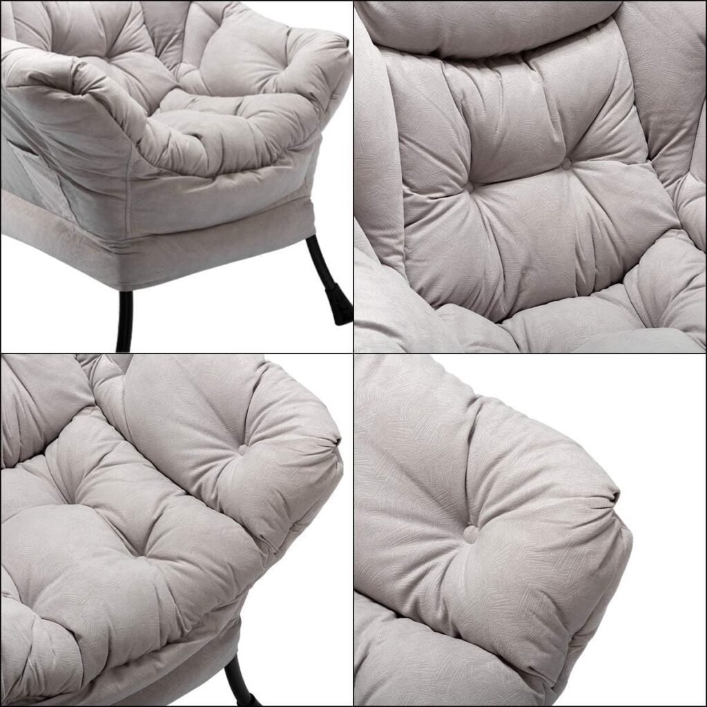 Grijze relaxfauteuil met armleuningen en stalen frame, comfortabele lounge- en leesstoel voor woonkamer of slaapkamer, 95 x 80 x 64 cm