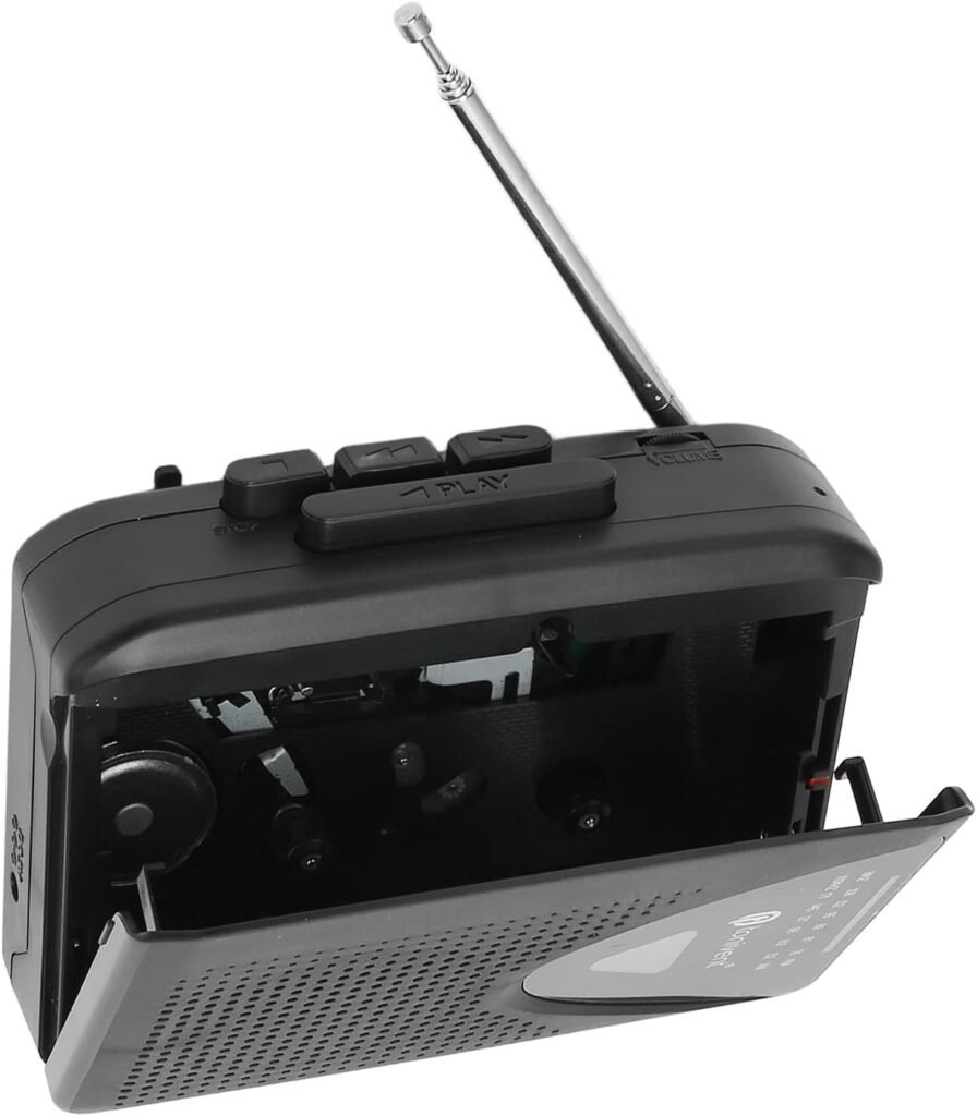 Draagbare cassette speler met FM/AM radio, USB-voeding en batterijoptie in retro Walkman-stijl