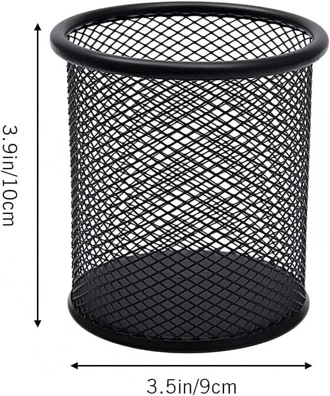 Zwarte metalen mesh pennenhouder set van 2 voor pennen, potloden en kantoorbenodigdheden