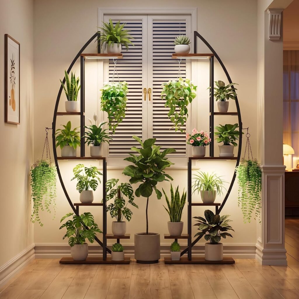 Plantenrek met groeilampen, 6-laags metalen plantenstandaard van 160 cm, halvemaanvormig voor binnen, set van 2 stuks