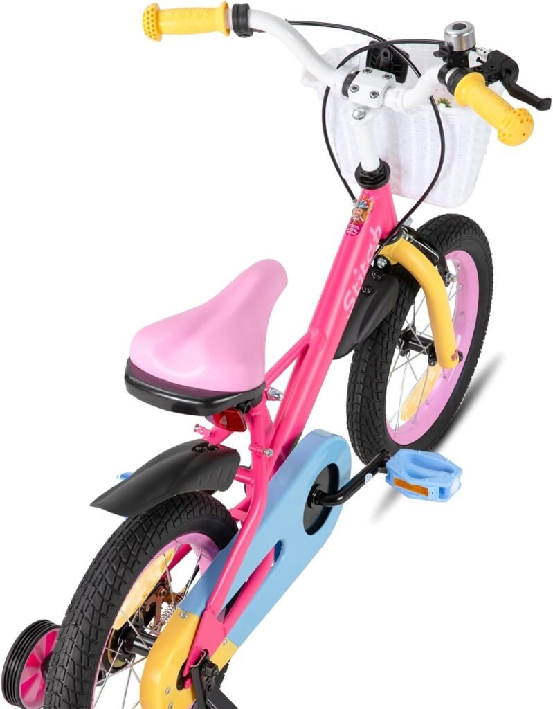 Kinderfiets 14 inch met mandje en zijwieltjes, stalen frame, verstelbaar stuur en comfortabel zadel in retrodesign en macaronkleuren