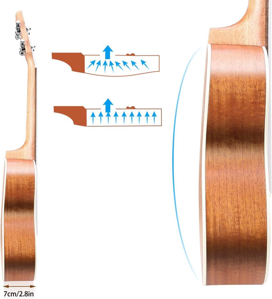 Concert ukelele 23 inch van sparren- en mahoniehout met bloemen gravure en accessoires voor beginners