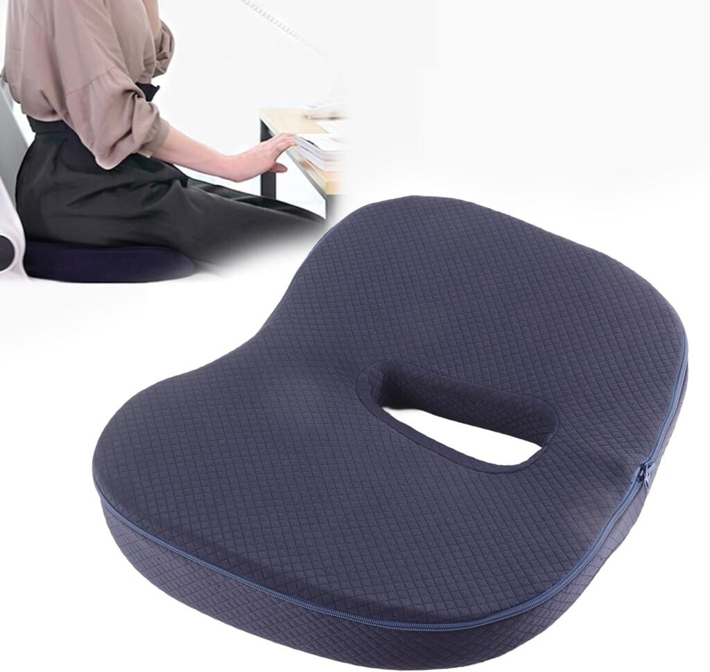Memory foam zitkussen met gel en ovale uitsparing voor stuitbeenpijn, ischias en aambeien, geschikt voor kantoorstoel en auto